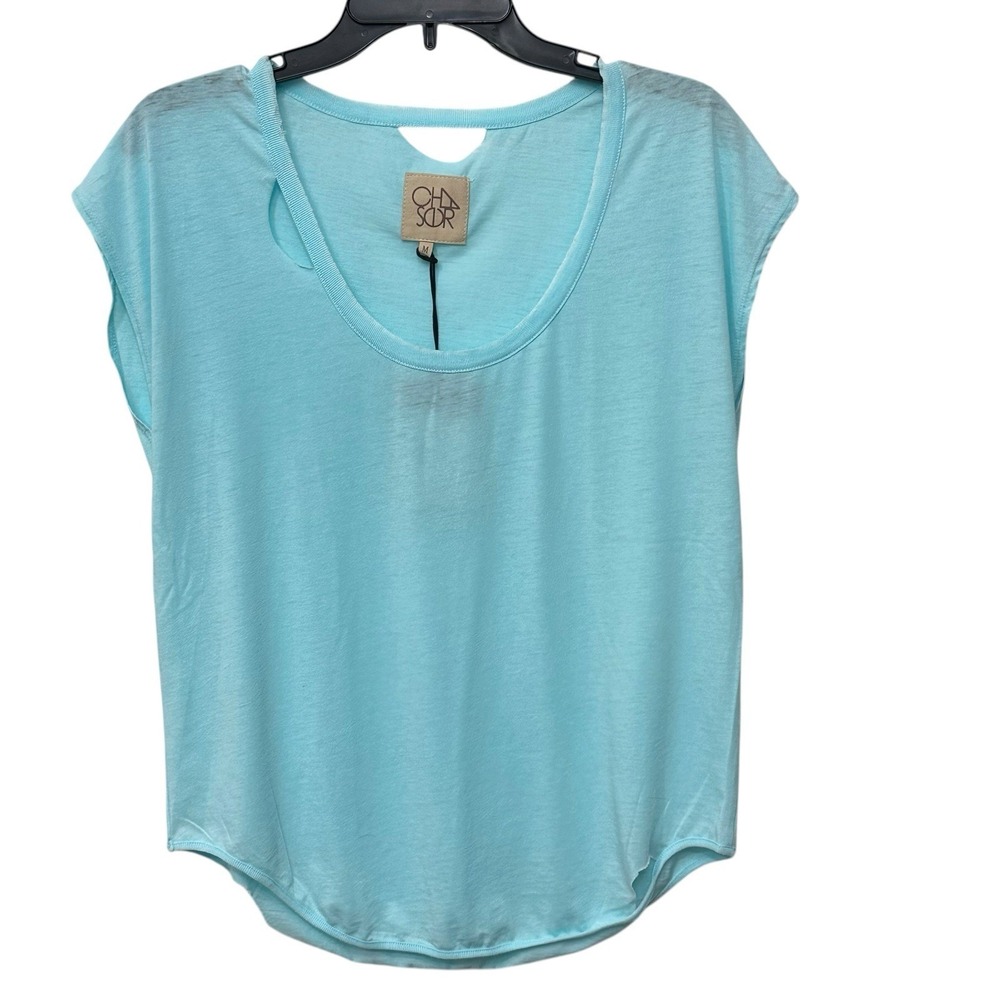 Chaser Womens Aqua Blue Cap Sleeve Scoop Neck Burnout Size M Distressed